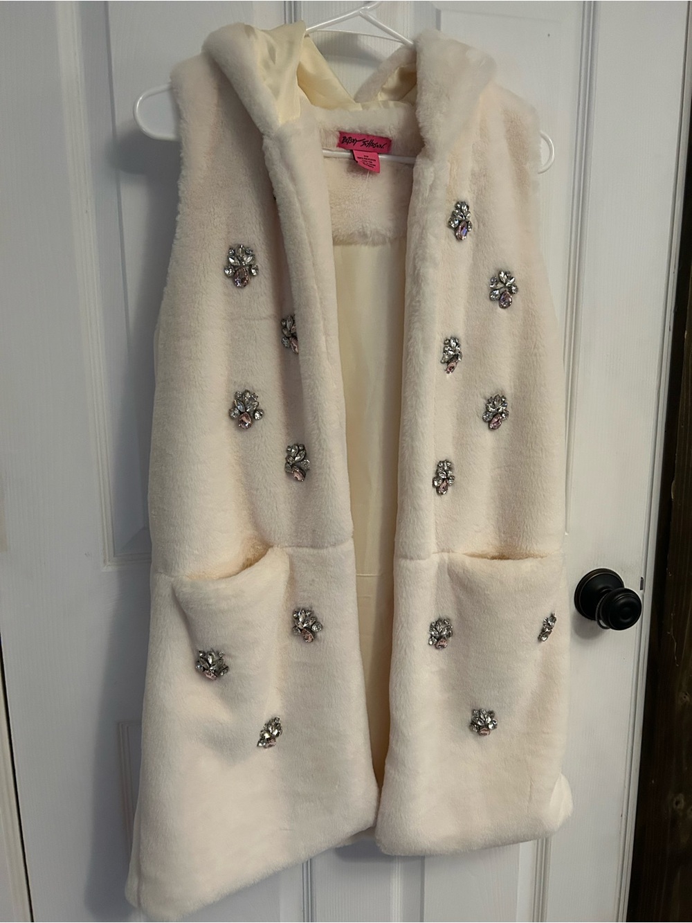 Betsy Johnson jeweled faux fur vest size S/M